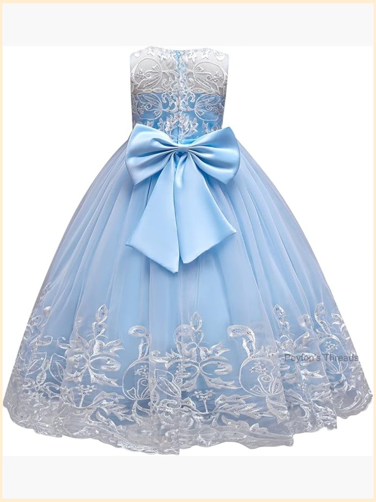 Girls Lace Bridesmaid Dress Long A-Line Tulle Pageant Prom Formal Ball Gown